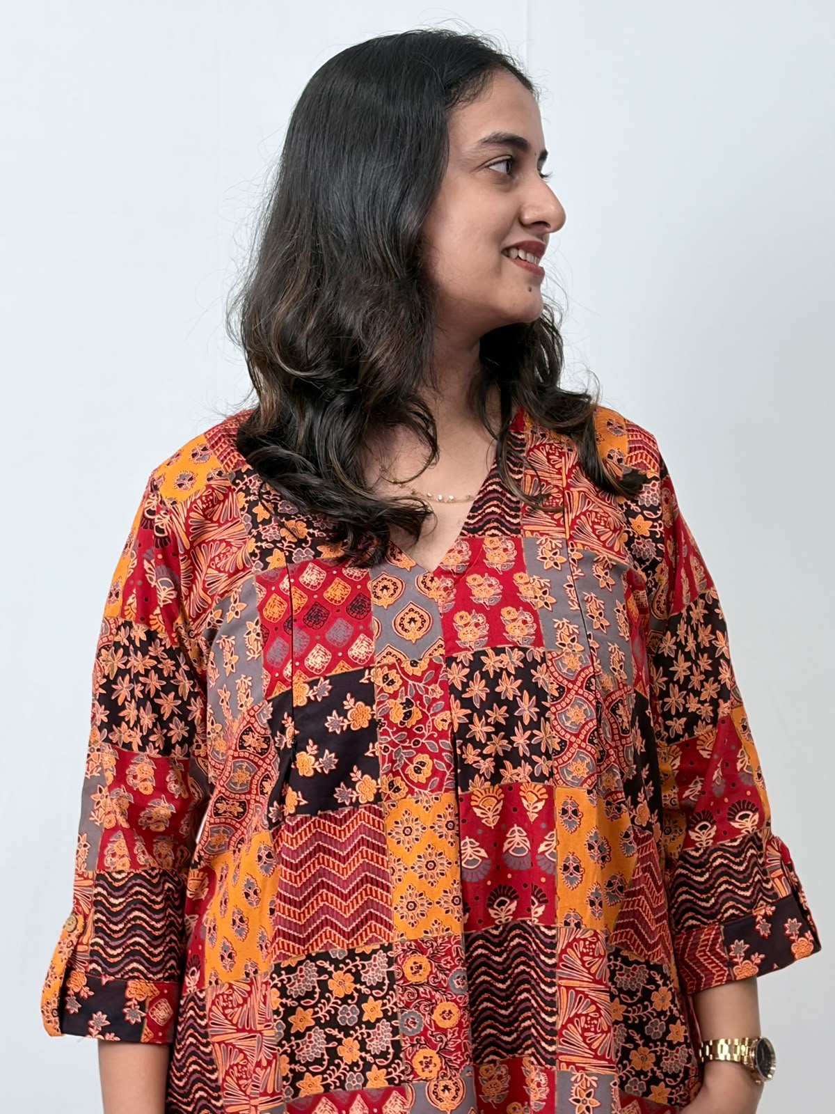 Yellow And Red Check Printed Cotton V- Neck Kurti Co-ord Set| Palazzo Pant | Free Size