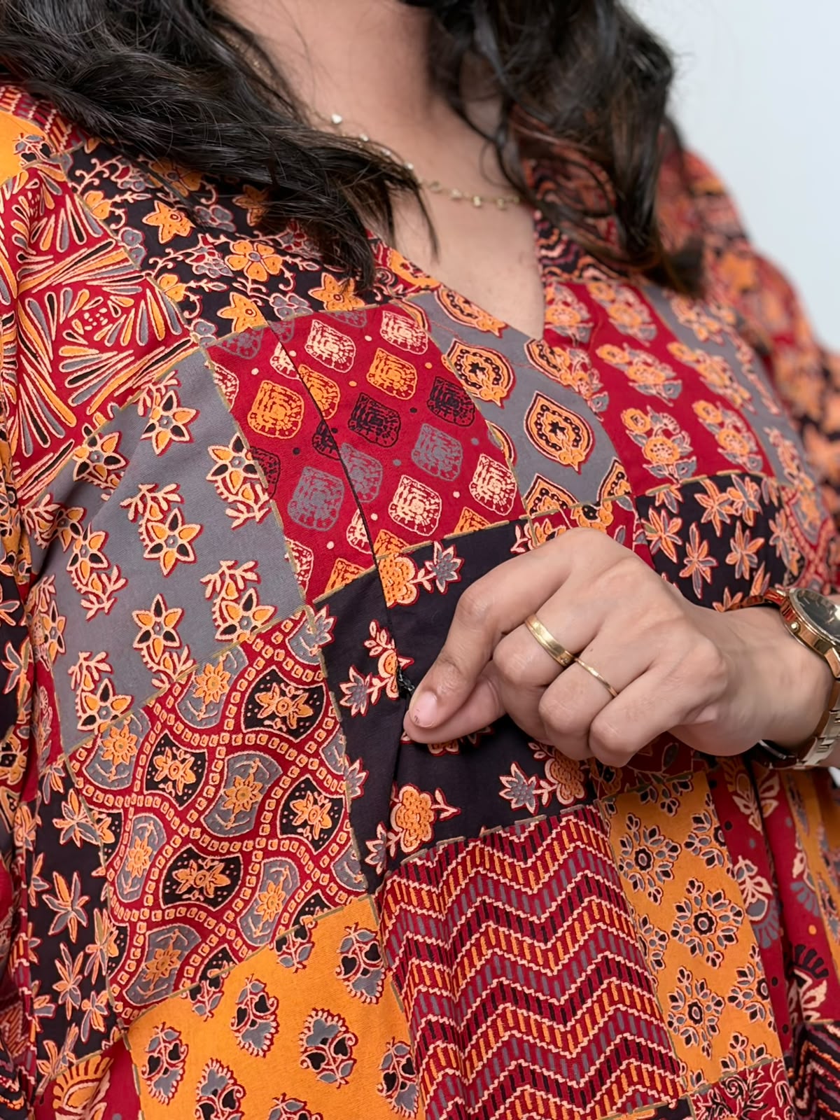 Yellow And Red Check Printed Cotton V- Neck Kurti Co-ord Set| Palazzo Pant | Free Size