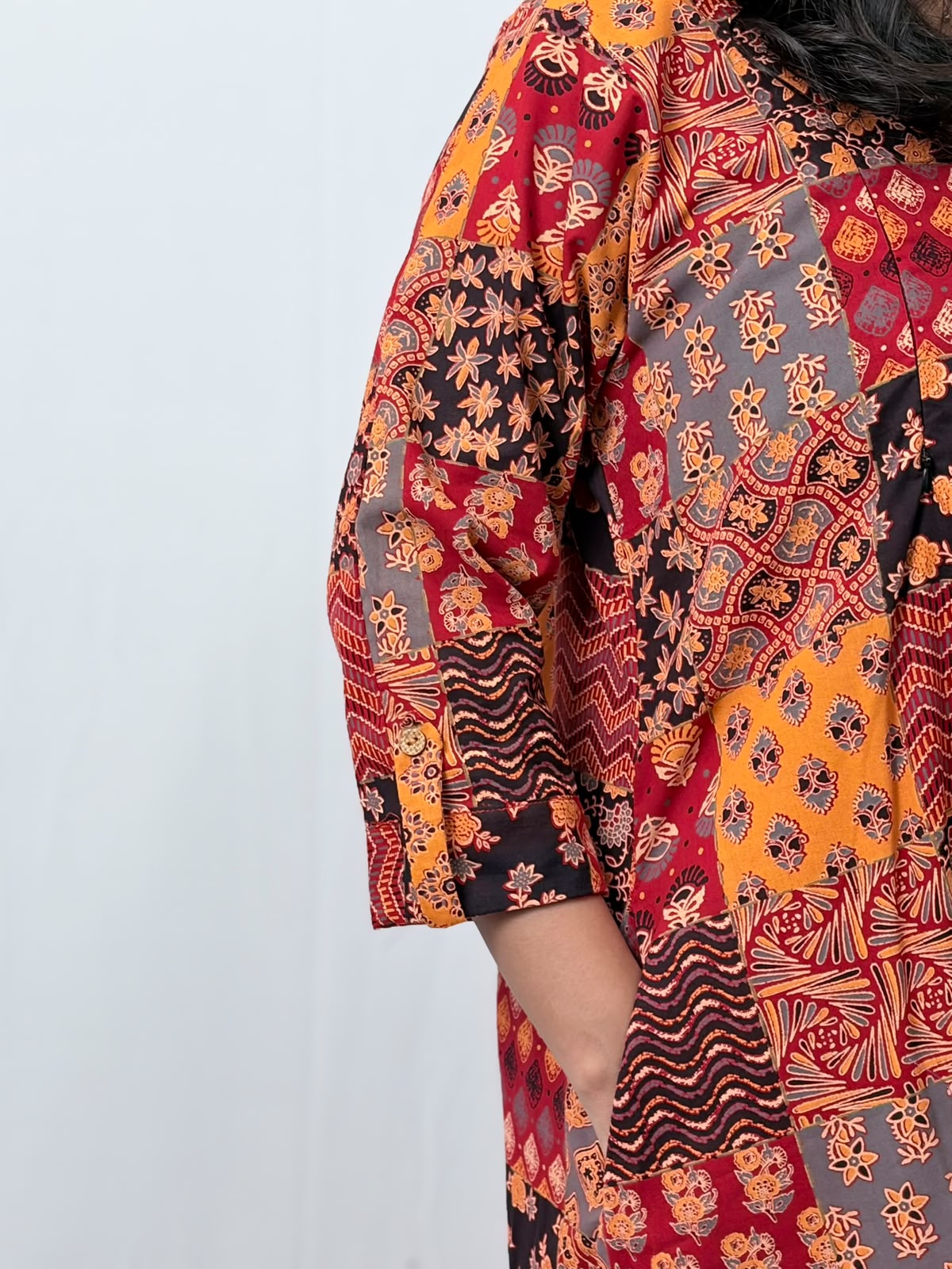 Yellow And Red Check Printed Cotton V- Neck Kurti Co-ord Set| Palazzo Pant | Free Size