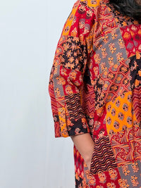 Yellow And Red Check Printed Cotton V- Neck Kurti Co-ord Set| Palazzo Pant | Free Size