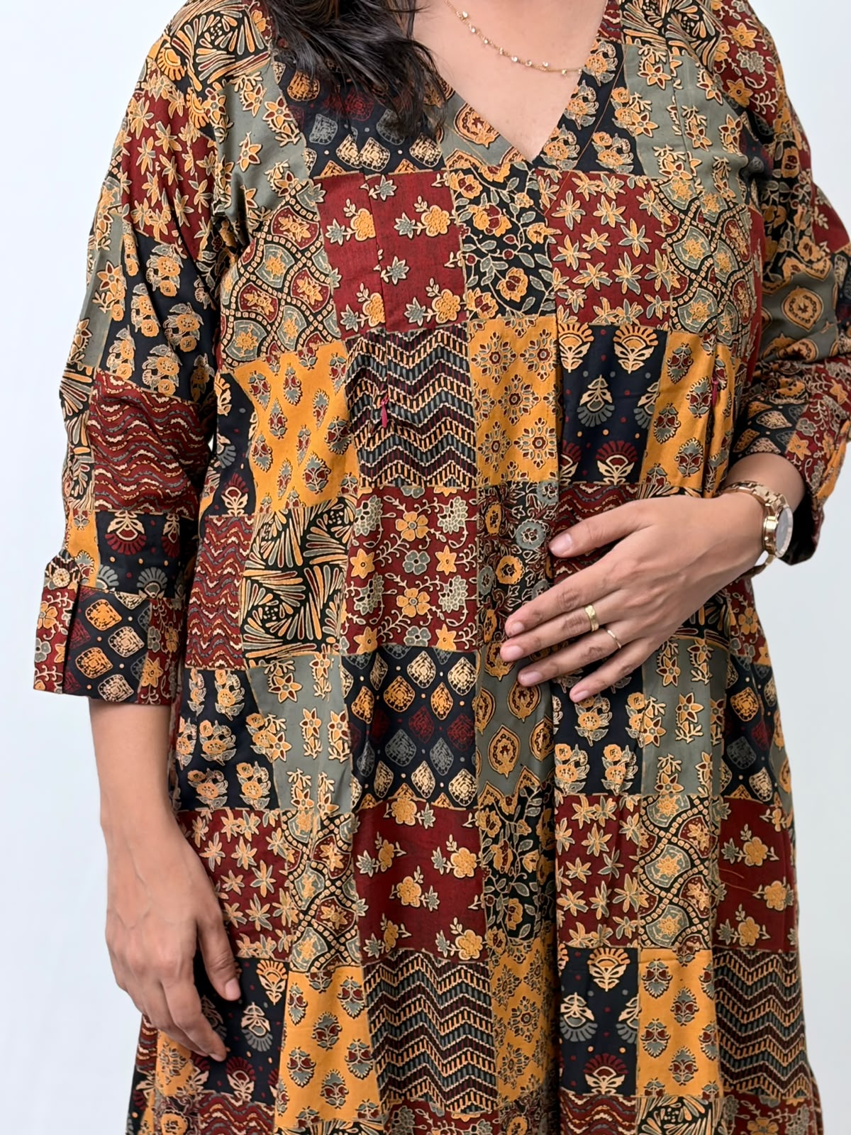 Yellow And Black Check Printed Cotton V- Neck Kurti Co-ord Set| Palazzo Pant | Free Size
