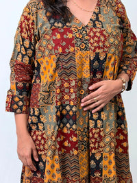 Yellow And Black Check Printed Cotton V- Neck Kurti Co-ord Set| Palazzo Pant | Free Size