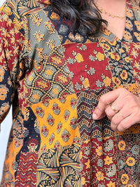 Yellow And Black Check Printed Cotton V- Neck Kurti Co-ord Set| Palazzo Pant | Free Size