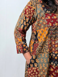 Yellow And Black Check Printed Cotton V- Neck Kurti Co-ord Set| Palazzo Pant | Free Size