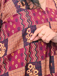 Maroon And Brown Printed Cotton V- Neck Kurti Co-ord Set| Palazzo Pant | Free Size