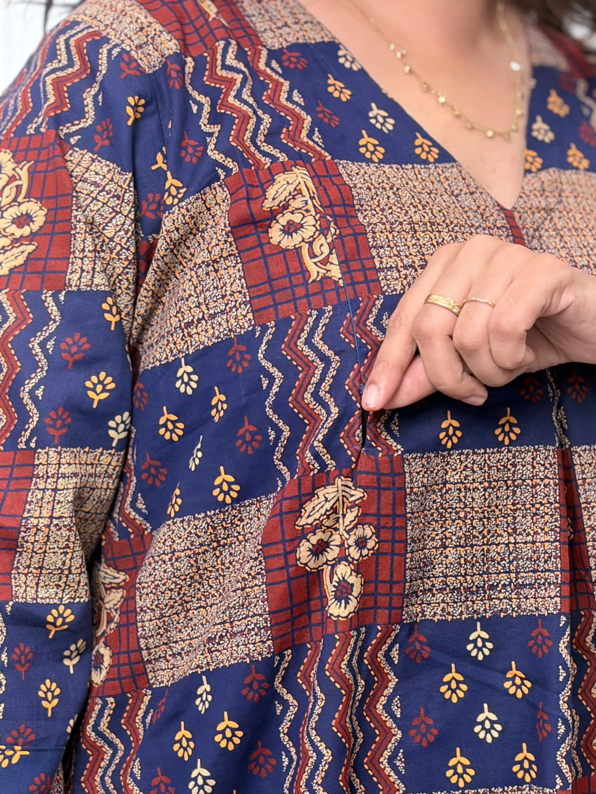 Blue And Maroon Printed Cotton V- Neck Kurti Co-ord Set| Palazzo Pant | Free Size