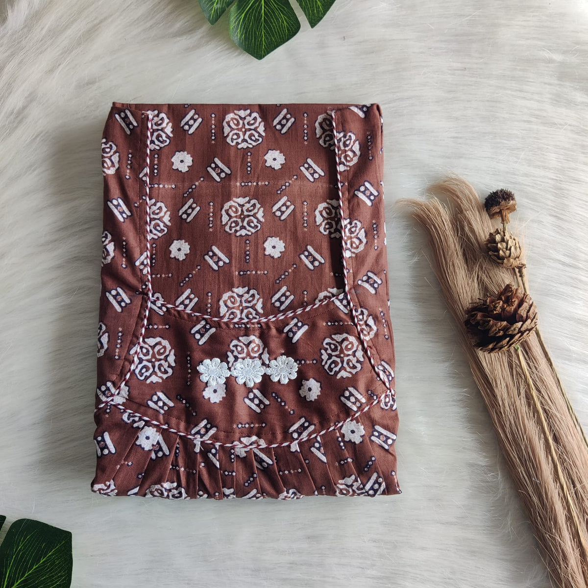 Coffee Brown Printed Plus Size Premium Cotton Three Flower Nighty | Chest Width 50"| Length 54"-55"