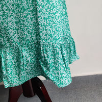 Garage Sale - Green Floral Printed White Premium Cotton Ruffle Sleeve Short Maternity Gown