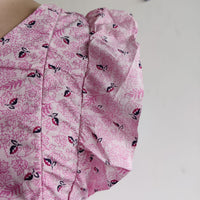 Garage Sale - Pink Leaf Printed Premium Cotton Ruffle Sleeve Short Maternity Gown