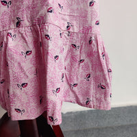 Garage Sale - Pink Leaf Printed Premium Cotton Ruffle Sleeve Short Maternity Gown