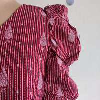 Garage Sale - Maroon Printed Premium Cotton Ruffle Sleeve Short Maternity Gown