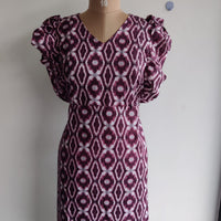 Garage Sale - White And Maroon Printed Premium Cotton Ruffle Sleeve Short Maternity Gown