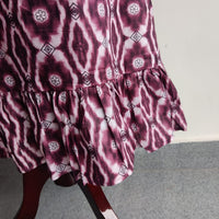 Garage Sale - White And Maroon Printed Premium Cotton Ruffle Sleeve Short Maternity Gown