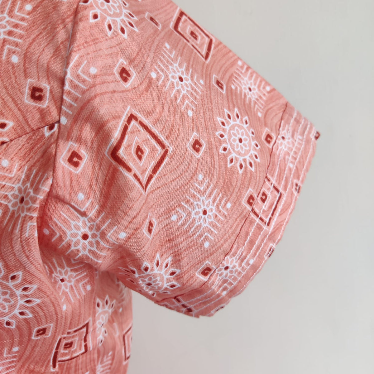 Garage Sale - Pastel Orange Printed Premium Cotton V Collar Neck Short Short Maternity Gown