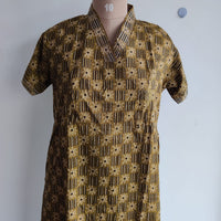 Garage Sale - Olive Green Printed Premium Cotton V Collar Neck Short Short Maternity Gown