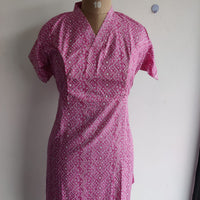 Garage Sale - Pink Printed Premium Cotton V Collar Neck Short Short Maternity Gown