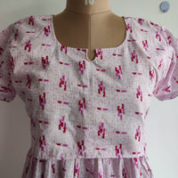 Garage Sale - Pale Pink Printed Premium Cotton Buttonless Zipless Short Maternity Nighty | Free Size | Chest Width 44″| Length 46″