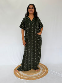 Green Printed V-Neck Alfine Churidar Cut Nighty | Free Size | Chest Width 44″| Length 56″