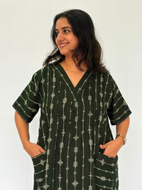 Green Printed V-Neck Alfine Churidar Cut Nighty | Free Size | Chest Width 44″| Length 56″