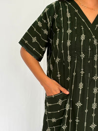 Green Printed V-Neck Alfine Churidar Cut Nighty | Free Size | Chest Width 44″| Length 56″