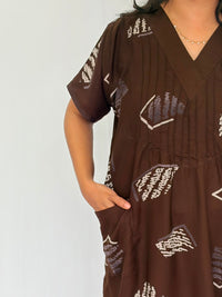 Coffee Brown Printed V-Neck Alfine Churidar Cut Nighty | Free Size | Chest Width 44″| Length 56″
