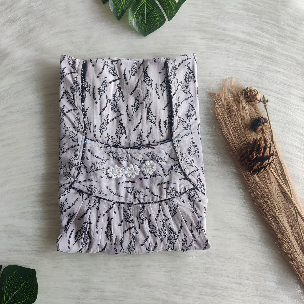 Grey Printed Premium Cotton Three Flower Nighty |Free Size | Chest Width 44"| Length 54"-55"