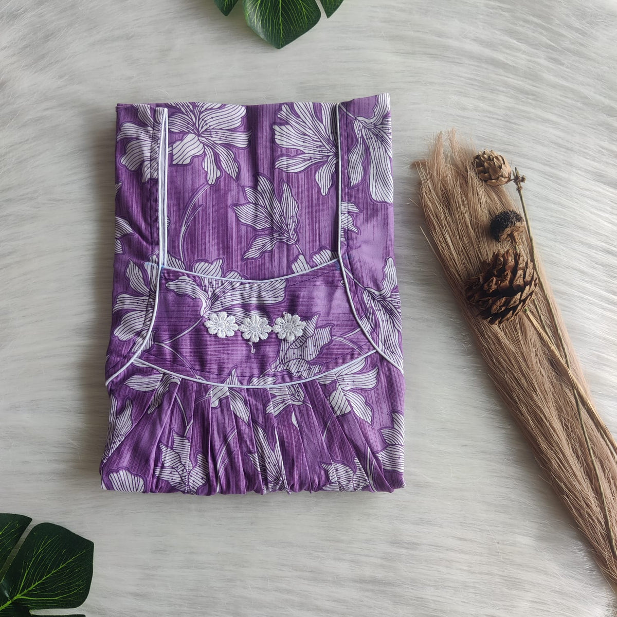 Purple Printed Premium Cotton Three Flower Nighty |Free Size | Chest Width 44"| Length 54"-55"
