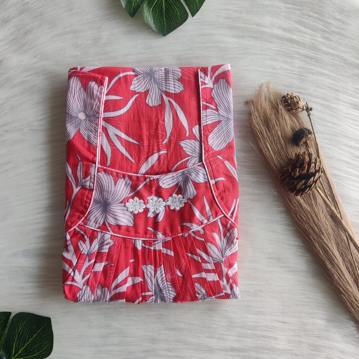Peach Printed Premium Cotton Three Flower Nighty |Free Size | Chest Width 44"| Length 54"-55"