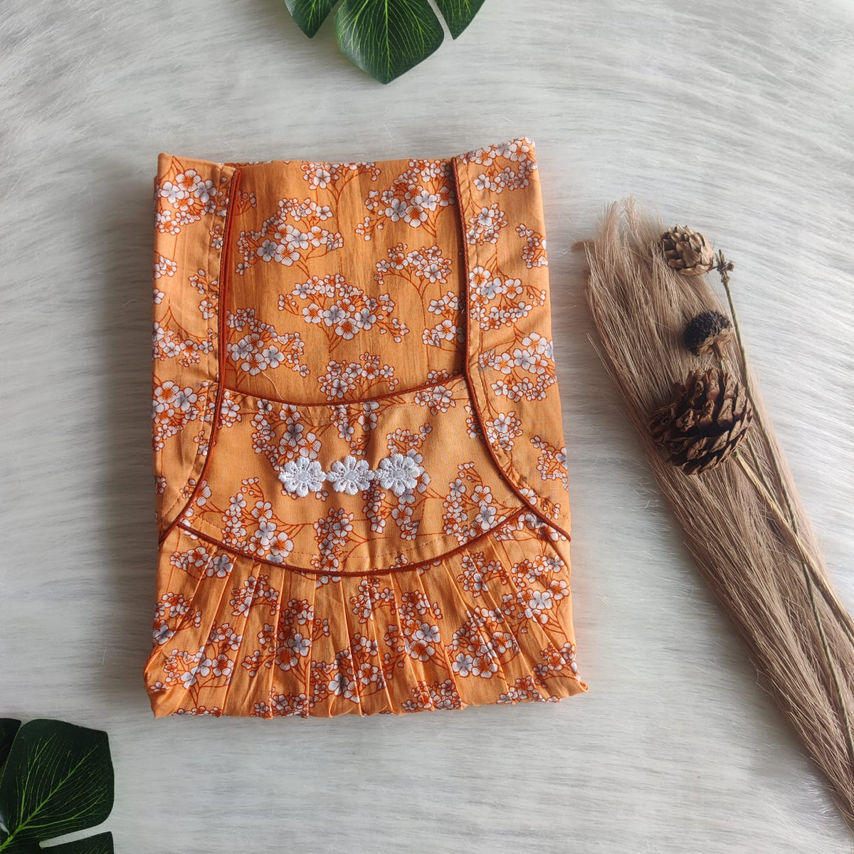 Orange Printed Premium Cotton Three Flower Nighty |Free Size | Chest Width 44"| Length 54"-55"