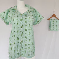 Green Printed Pure Cotton Shirt Pyjama Set | Free Size |