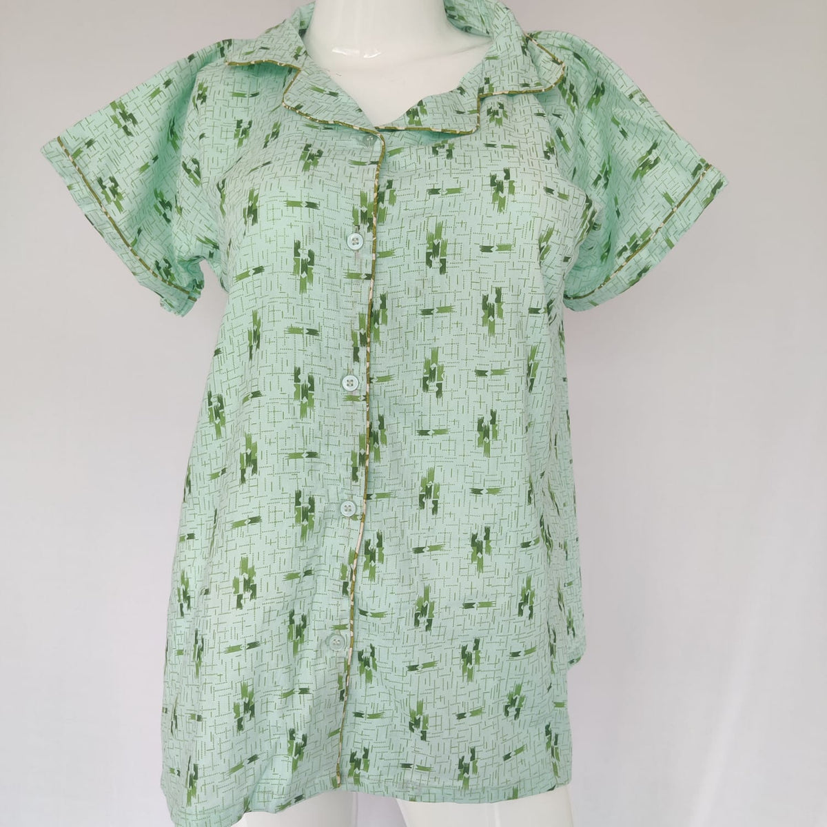 Green Printed Pure Cotton Shirt Pyjama Set | Free Size |