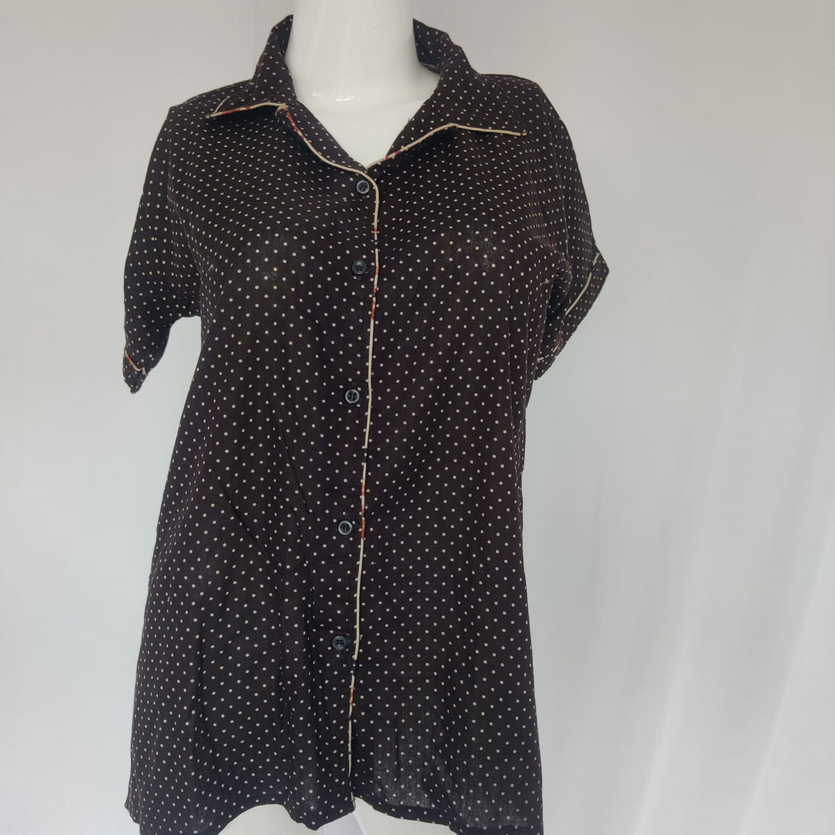 Coffee Brown Dot Printed Cotton Shirt Pyjama Set | Free Size |