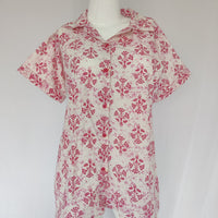 Red Floral Printed White Cotton Shirt Pyjama Set | Free Size |