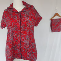 Red Printed Pure Cotton Shirt Pyjama Set | Free Size |