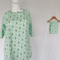 Green Printed Round Neck Pure Cotton Loungewear Pyjama Set Free Size 3/4 Sleeve (Suits for bra size 34″- 40″)