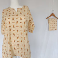Yellow Printed Round Neck Pure Cotton Loungewear Pyjama Set Free Size 3/4 Sleeve (Suits for bra size 34″- 40″)