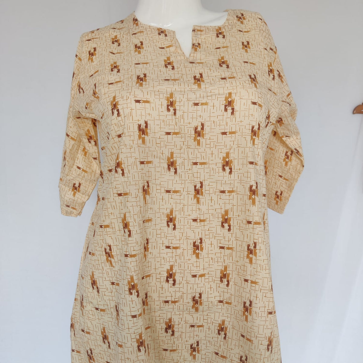 Yellow Printed Round Neck Pure Cotton Loungewear Pyjama Set Free Size 3/4 Sleeve (Suits for bra size 34″- 40″)