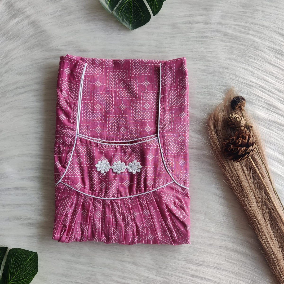 Mauve Printed Premium Cotton Three Flower Nighty |Free Size | Chest Width 44"| Length 54"-55"