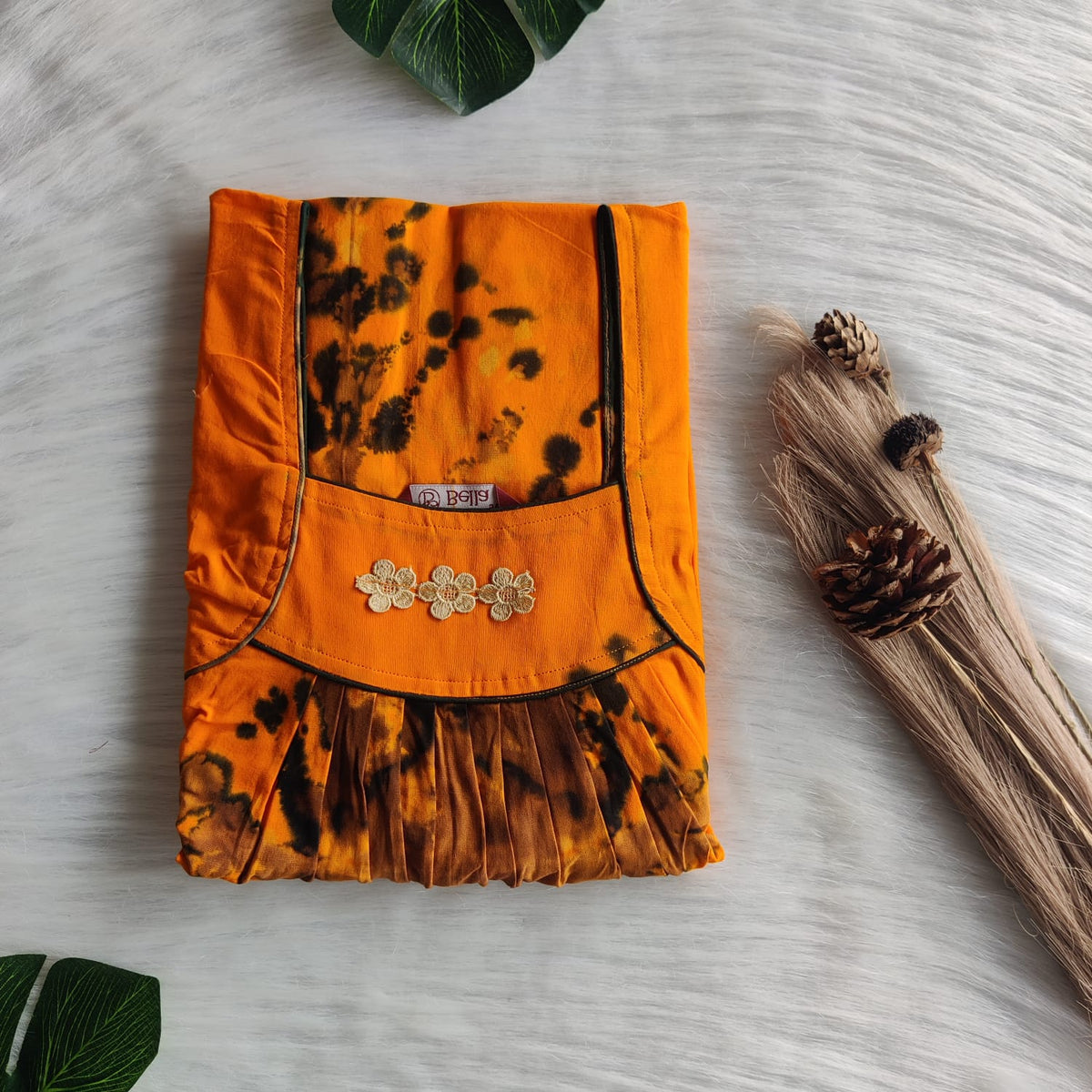 Yellow Printed Chungidi Cotton Three Flower Nighty |Free Size | Chest Width 44"| Length 54"-55"