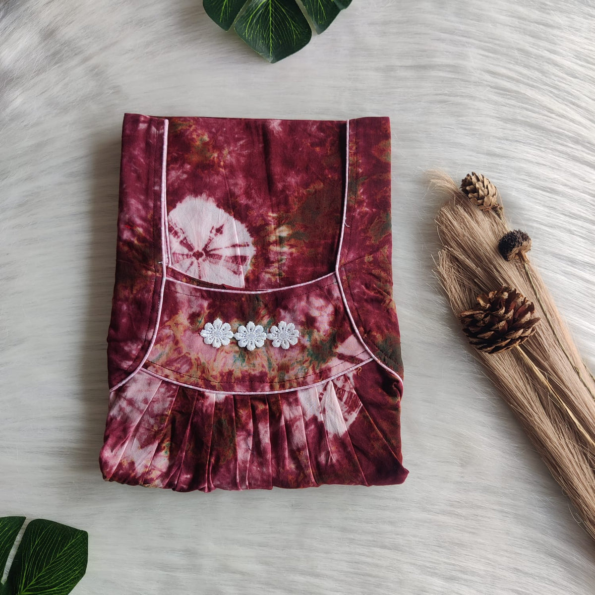 Maroon Printed Chungidi Cotton Three Flower Nighty |Free Size | Chest Width 44"| Length 54"-55"
