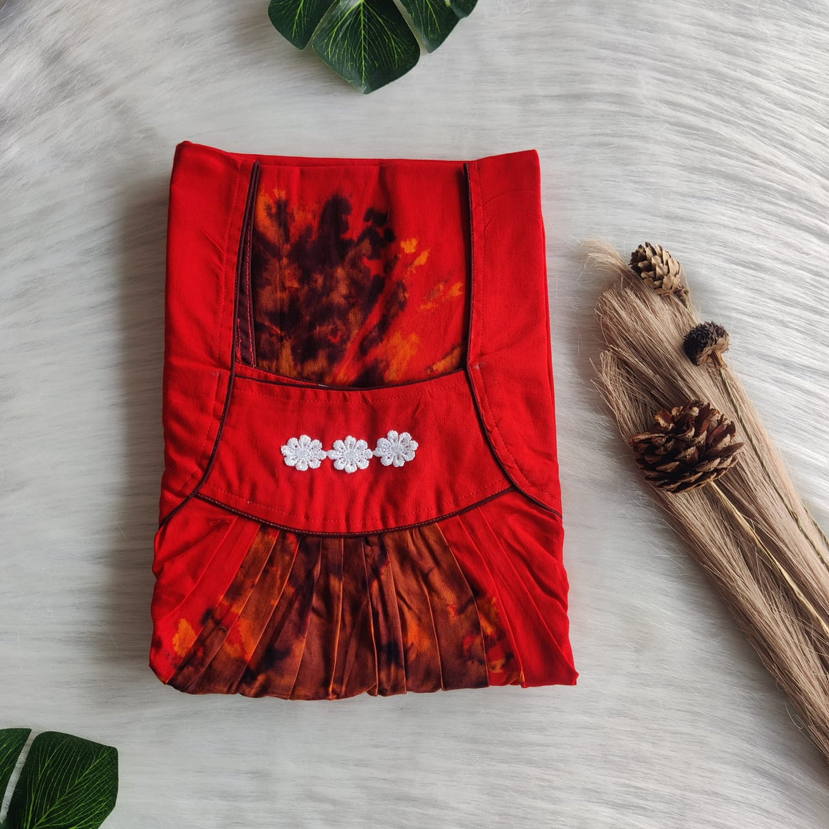 Red Printed Chungidi Cotton Three Flower Nighty |Free Size | Chest Width 44"| Length 54"-55"