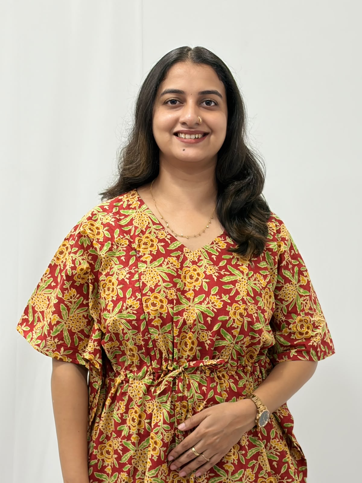 Red Floral Printed Jaipur Cotton Feeding Kaftan Loungewear Pyjama Set | Free Size