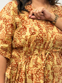 Brown And Cream Printed Jaipur Cotton Feeding Kaftan Loungewear Pyjama Set | Free Size