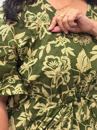 Green And Cream Floral Jaipur Cotton Feeding Kaftan Loungewear Pyjama Set | Free Size