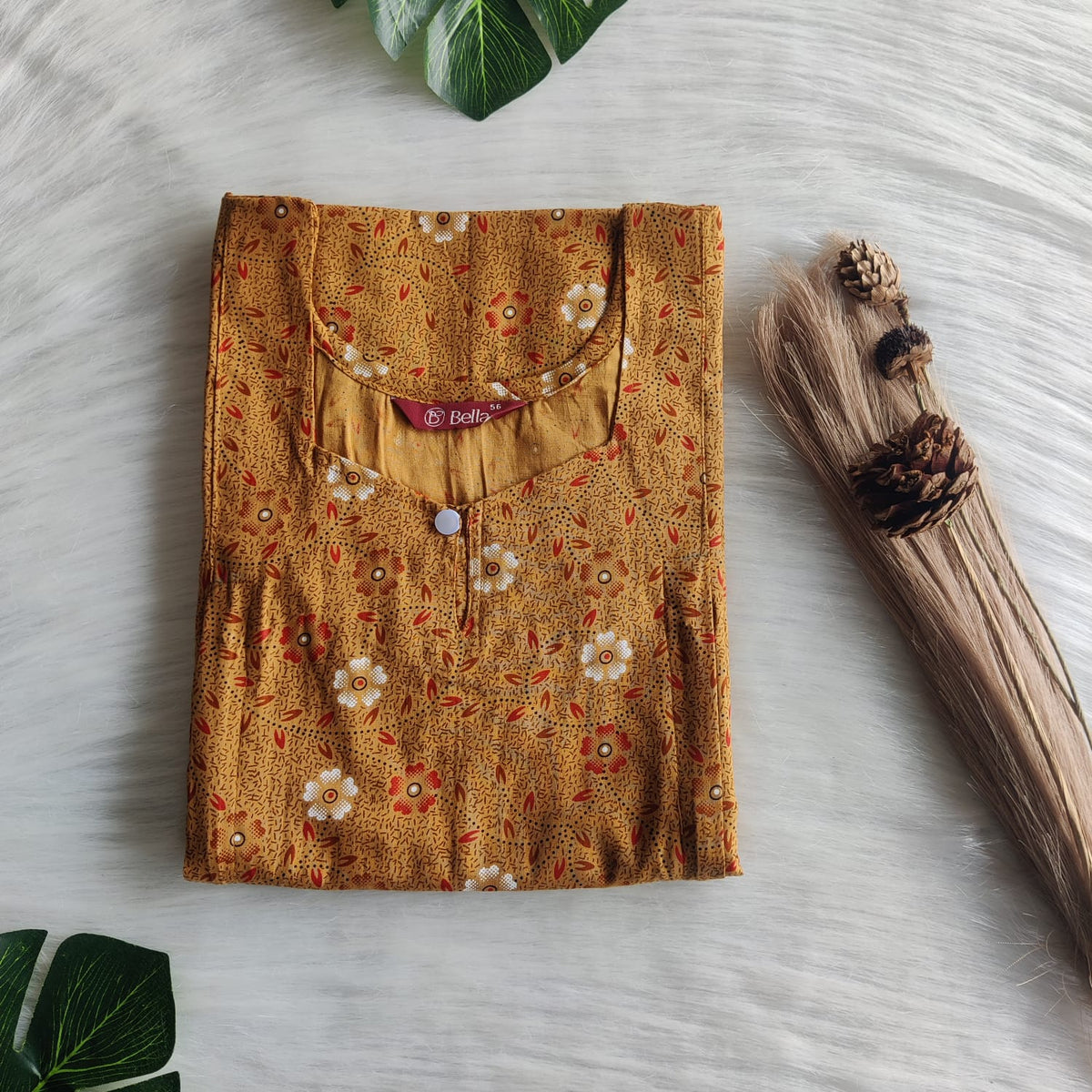 Brown Printed Premium Cotton Aline Cut Vertical Zip Feeding Nighty | Free Size | Chest Width 44″| Length 54″-56″