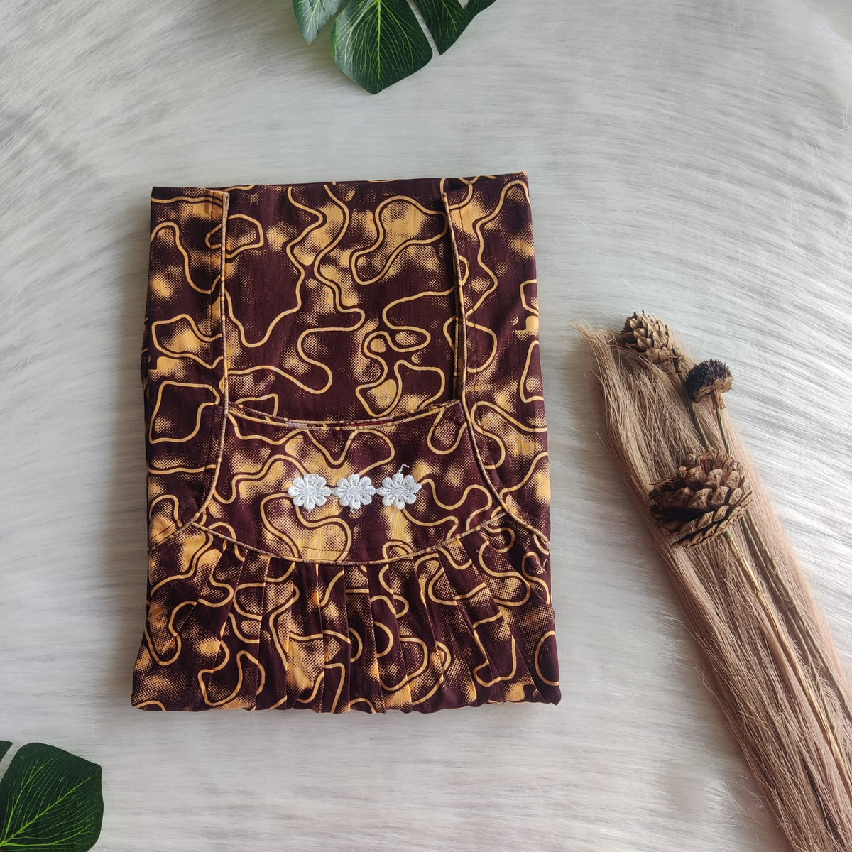 Brown Printed Premium Cotton Three Flower Nighty |Free Size | Chest Width 44"| Length 54"-55"