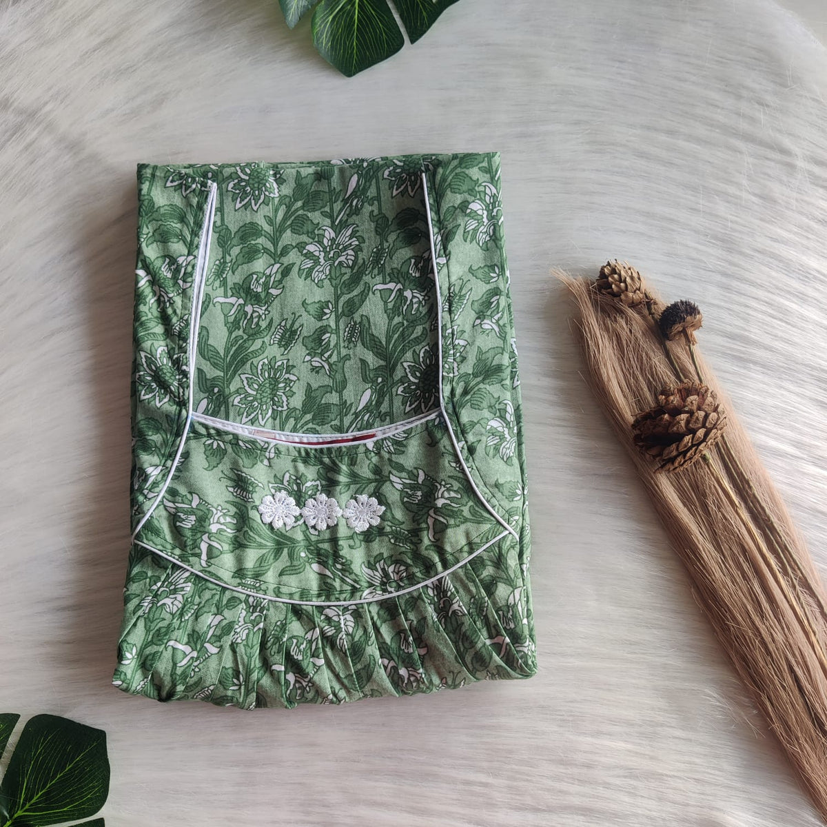 Green Printed Plus Size Premium Cotton Three Flower Nighty | Chest Width 50"| Length 54"-55"