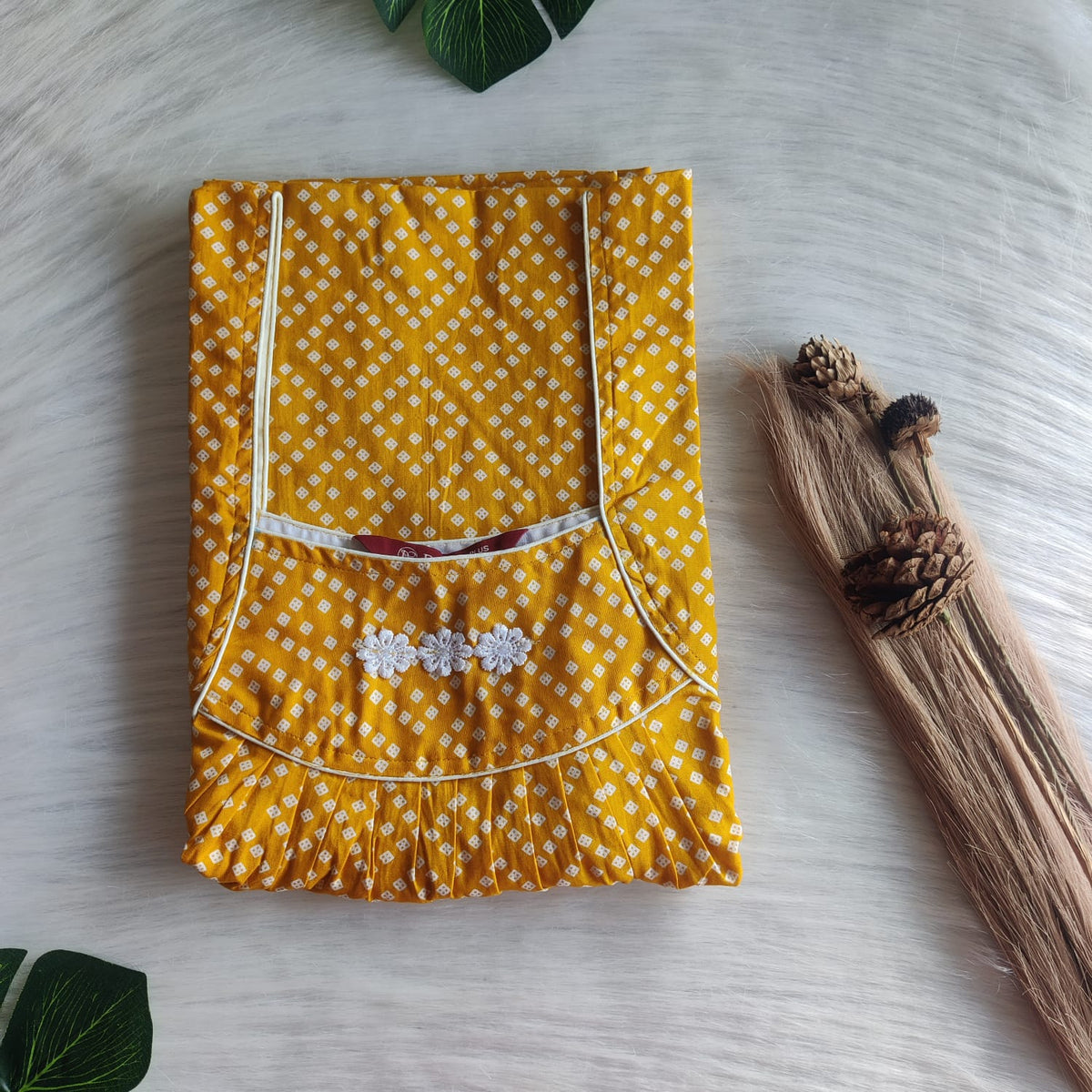 Yellow Dot Printed Plus Size Premium Cotton Three Flower Nighty | Chest Width 50"| Length 54"-55"