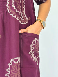 Wine Printed V-Neck Alfine Churidar Cut Nighty | Free Size | Chest Width 44″| Length 56″