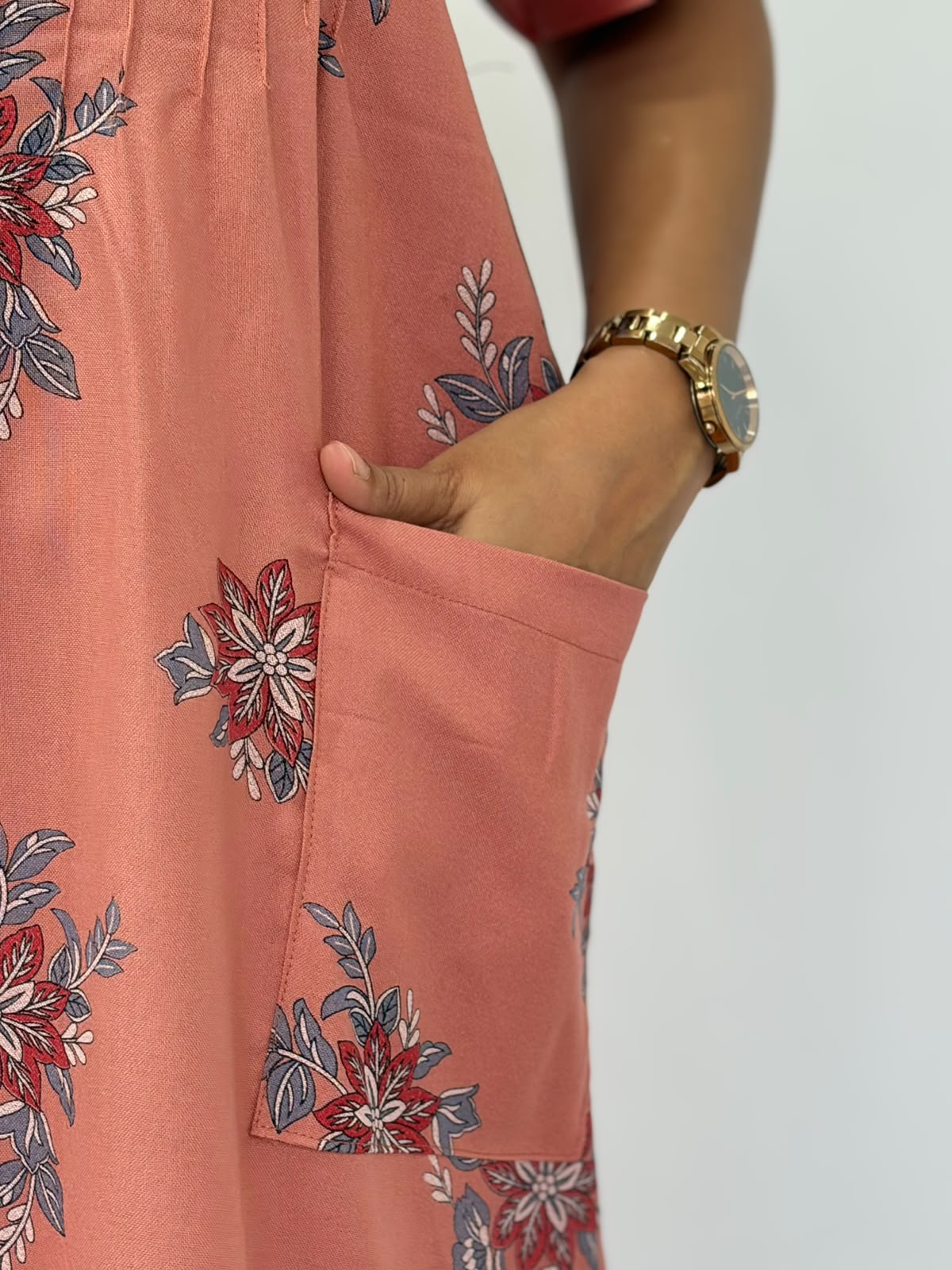 Orange Floral Printed V-Neck Alfine Churidar Cut Nighty | Free Size | Chest Width 44″| Length 56″